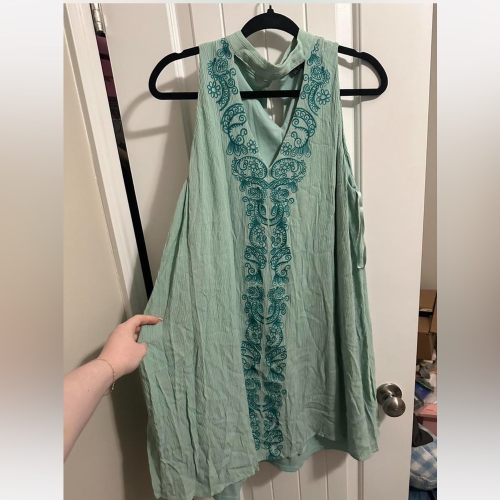 Aqua Boho Halter Dress
